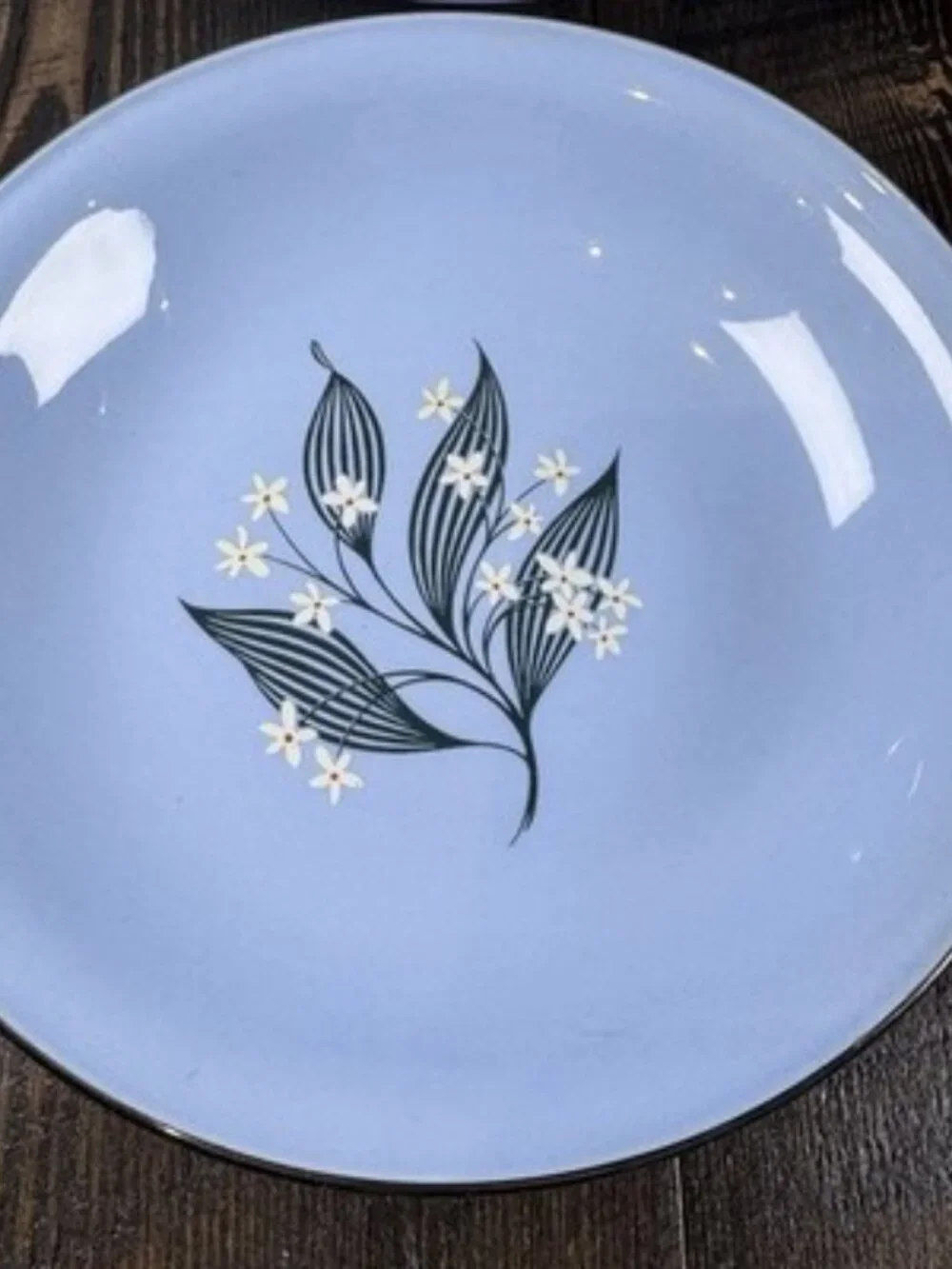 Set of 4 Homer Laughlin Skytone Blue 7.5” Soup Bowl Stardust Blue MCM Leaves